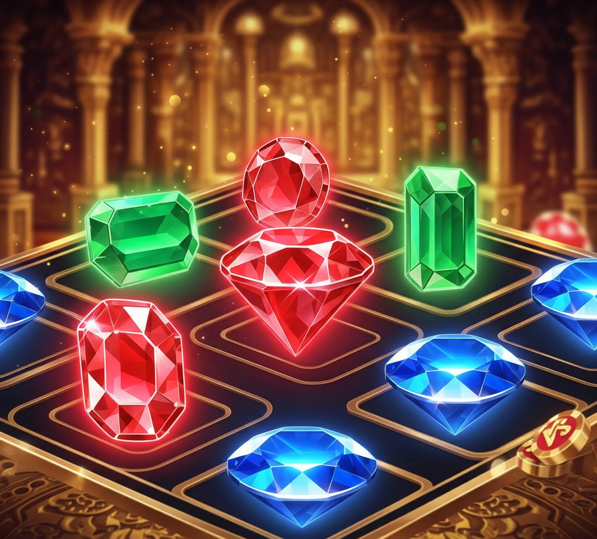 Legacy of Gems Blitzways Game Preview: Stylized gems on ancient golden background